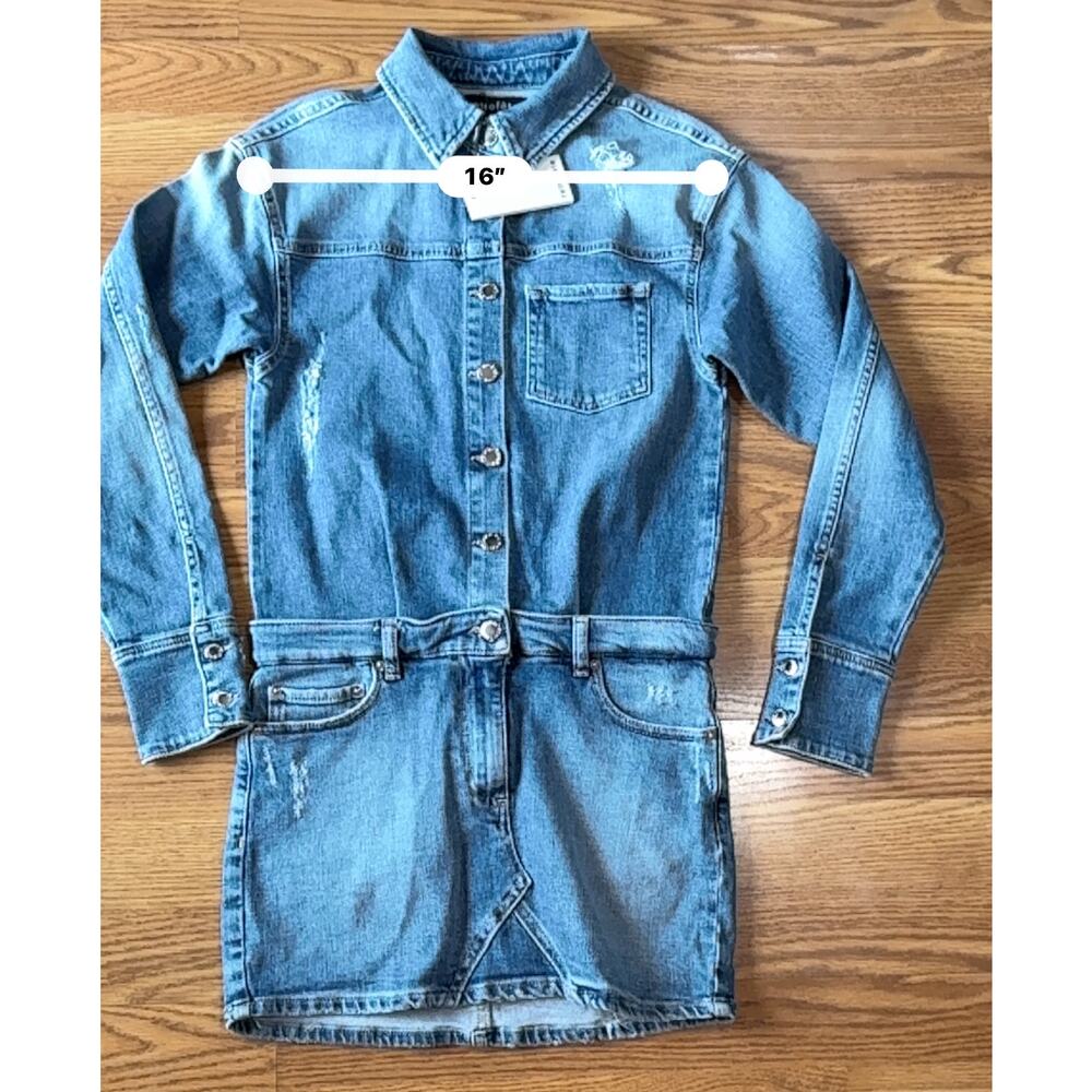 Retrofête River Blue Denim Button Front Mini Dress Designer Party XS - Picture 10 of 10
